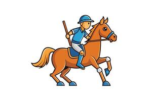 Creative and vibrant polo player on horseback, emphasizing equestrian sports, speed, and teamwork in a modern cartoon style design vector