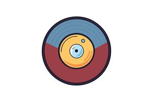 Colorful vinyl record icon illustration, featuring retro inspired design with bold colors and circular elements isolated on white background vector