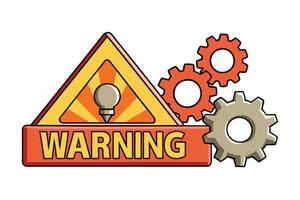 Bright and colorful gear warning signs in triangular shapes with bold lettering, symbolizing mechanical safety, caution, and hazard awareness vector