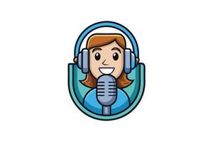 Vibrant podcast illustration with microphone and character design, ideal for representing modern podcast platforms and media apps vector