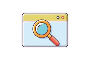 Creative magnifying glass and search bar concept in a flat cartoon style, ideal for technology, research, and data themes vector