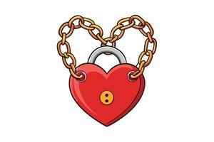 Cartoon style red heart padlock with chain, representing romantic themes, loyalty, and protection in a playful and creative illustration vector