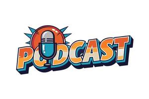 Dynamic podcast logo design with a sleek microphone illustration, vibrant gradient elements, and creative lettering for professional use vector