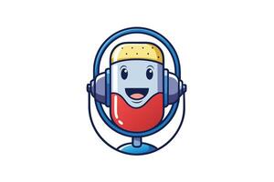 Fun and colorful podcast icon with headphones and microphone, great for use in streaming, broadcasting, or entertainment branding vector
