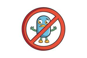 Fun and colorful antibacterial symbol, depicting a cartoon microbe character banned with a red circle, perfect for health and hygiene themes vector
