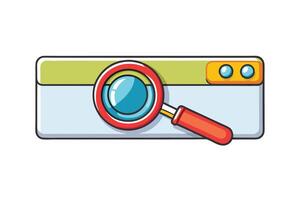 Search bar interface with a vibrant magnifying glass illustration for digital platforms, web apps, and tech related projects vector