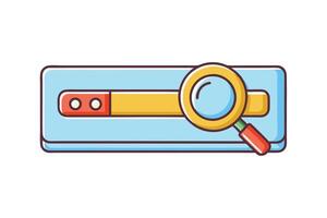 Colorful magnifying glass icon highlighting a search bar interface, perfect for online exploration and web search design themes vector
