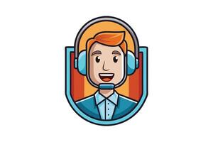 Illustration of a podcast host icon with headphones and a microphone, ideal for media, audio production, or podcast design concepts vector