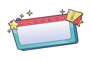 Cartoon notification popup design featuring colorful details with stars, exclamation marks, and blank space for custom text or messages vector