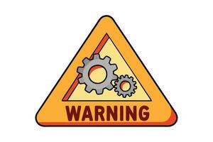Cartoon style warning signs with gears, featuring bright triangular hazard symbols and bold text, representing mechanical danger and safety alerts vector