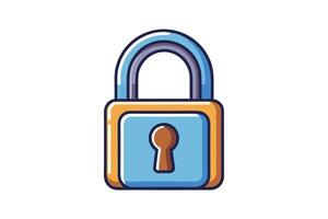 Colorful cartoon lock icon illustration in a modern style with blue and yellow tones isolated on a white background for digital design projects vector