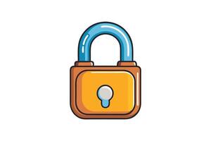 Vibrant security lock icon in flat cartoon style featuring a blue shackle and yellow body, perfect for web and graphic design purposes vector