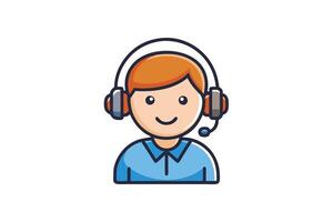 Cartoon style customer support icon featuring a smiling professional with headset, ideal for digital communication concepts vector