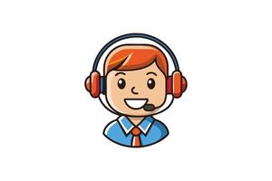 Friendly customer service representative illustration with headset, vibrant colors, and clean design, ideal for support and communication concepts vector
