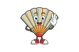 Happy cartoon folding hand fan character with expressive eyes, bright colors, and engaging poses isolated on a white background vector