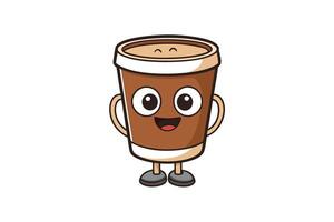 Cartoon coffee cup icon with smiling face and playful design on white background, perfect for cafe or beverage illustrations vector