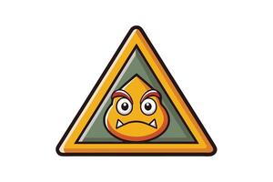 Bright and colorful danger warning sign with expressive cartoon character face in triangular hazard symbol design on a white background vector