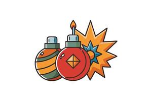 Cartoon illustration of colorful explosive substances with dynamic explosion effects on a clean white background vector
