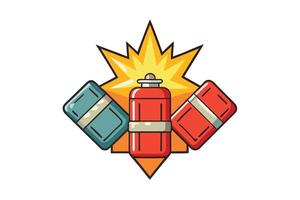 Creative cartoon style illustrations of explosive items with bright colors and energetic designs on a clean white canvas vector