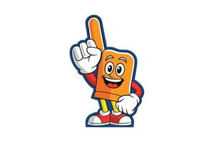 Cartoon foam finger mascot character with a cheerful expression, vibrant colors, and dynamic pose on a white background vector