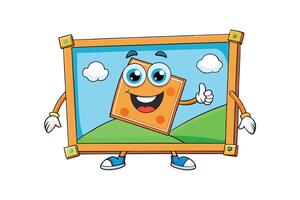 Illustrated framed character with a joyful expression, promoting artistic creativity and playful design on a white background vector