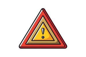 illustration of a warning triangle sign with orange and yellow gradients, featuring bold outlines and a prominent caution mark vector