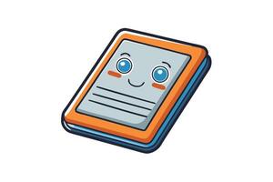 Creative illustration of a smiling ebook character in cartoon style, designed for use in educational, entertainment, or digital themes vector