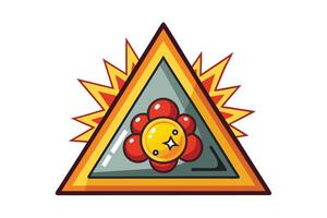 Warning triangle with cartoon explosion illustration and vibrant colors, ideal for hazard or caution signage on white background vector