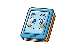 Smiling cartoon style ebook character with cheerful expression and colorful design, isolated on a clean white background for digital content vector