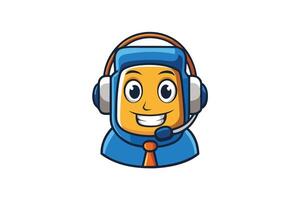 Cartoon style call center support icon with a smiling character in blue headset, perfect for customer service, helpdesk, or online assistance vector
