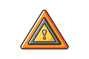 Cartoon triangular warning sign icon with bold yellow and orange colors, featuring an exclamation mark for caution or danger representation vector