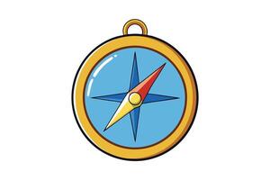 Cartoon style compass icon depicting navigation and direction themes with bright colors, ideal for mapping and travel concepts vector