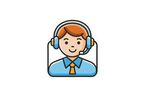 Colorful support representative icon with headphones, representing client service, help desk, and call center operations vector