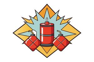 Playful cartoon style depiction of explosive materials with vibrant colors and an explosive burst design on a white backdrop vector