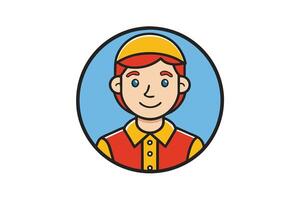 Male character icon with bright colors and a simple flat style, suitable for representing users in apps or websites vector