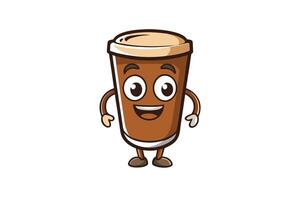 Charming coffee cup mascot with happy expression and cartoon design, isolated on white background for diverse design projects vector