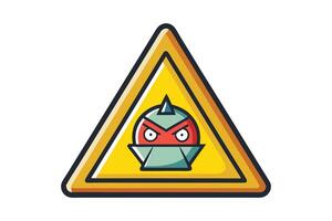 illustration of a cartoon style warning symbol featuring an angry character face inside a yellow and orange hazard triangle vector