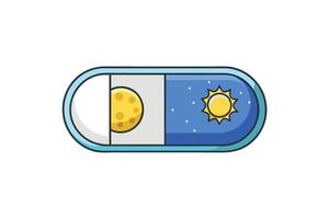 Creative day and night pill concept icon with moon and sun design, representing dual functionality in white background illustration vector