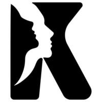 original letter K logo design with silhouettes of people in love cut on the letter, for various designs and logos vector