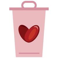 Original simple pink rectangular trash can icon with a heart in the middle of the icon, Valentine's day design vector