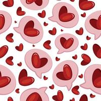 seamless pattern with pink thought bubble icon and red hearts placed randomly, valentine's day pattern vector