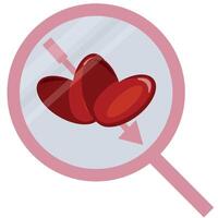 Original simple color magnifying glass icon with love hearts placed in the middle of the magnifying glass, Valentine's day design vector