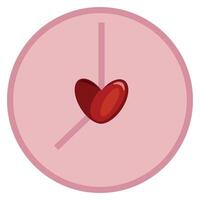 Original simple color round clock face icon with a heart in the middle of the icon, Valentine's day design vector