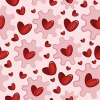 seamless pattern with pink bolts and red hearts placed randomly on a pink background, valentine's day pattern vector