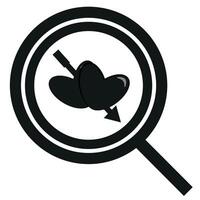 Original simple black and white magnifying glass icon with love hearts placed in the middle of the magnifying glass, Valentine's day design vector