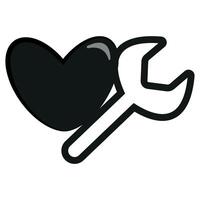Original simple black and white icon of heart with wrench placed on side, Valentine's day design vector