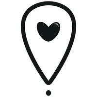 Original simple black and white map icon for maps with a heart in the middle of the icon, Valentine's day design vector