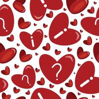 seamless pattern with pink information icon and question mark on red heart placed randomly, valentine's day pattern vector