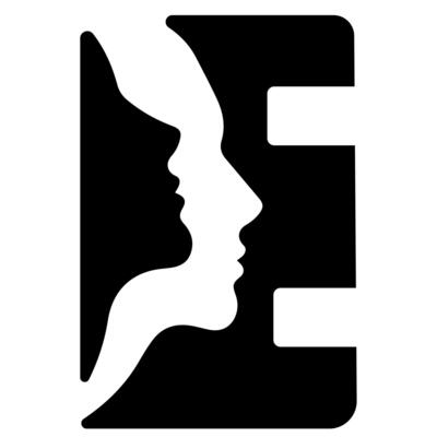 original letter E logo design with silhouettes of people in love cut on the letter, for various designs and logos