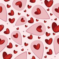 seamless pattern with pink card pin icon and red hearts arranged randomly on pink background, valentine's day pattern vector